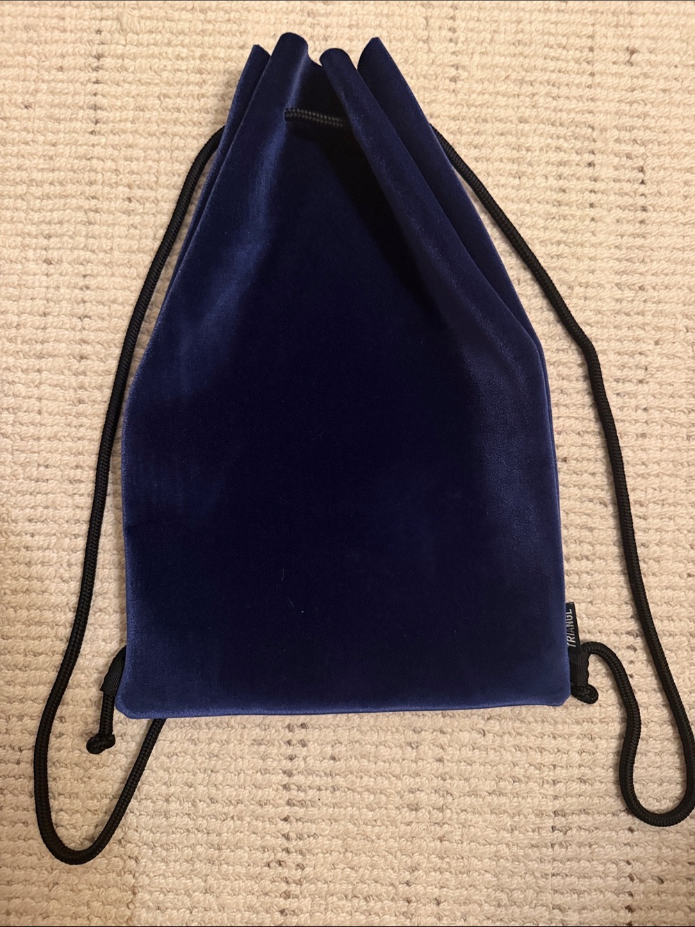 triangl swimwear Navy Velvet Drawstring Sling Backpack with Black Cords